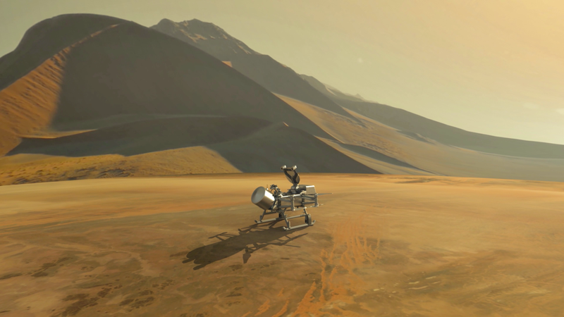 Artist’s conception of Dragonfly on the surface of Titan.